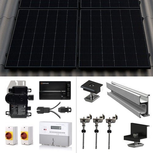 Plug-In Solar 3.00kW (6 Panel) New Build Solar Power Kit with Corrugated Roof Mount (Enphase Micro-Inverters)