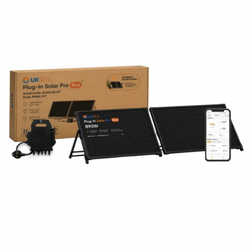 UKSOL Plug In Solar Pro Duo 890W 2 Panel, Kit with 800W Micro-Inverter