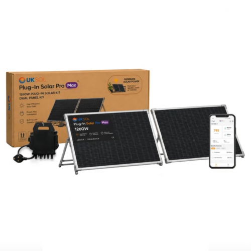 UKSOL Plug-In Solar Pro Max 1.26kW (1260W), 2 Panel, Kit (with 800W Micro-Inverter) - Hybrid Adjustable Mount