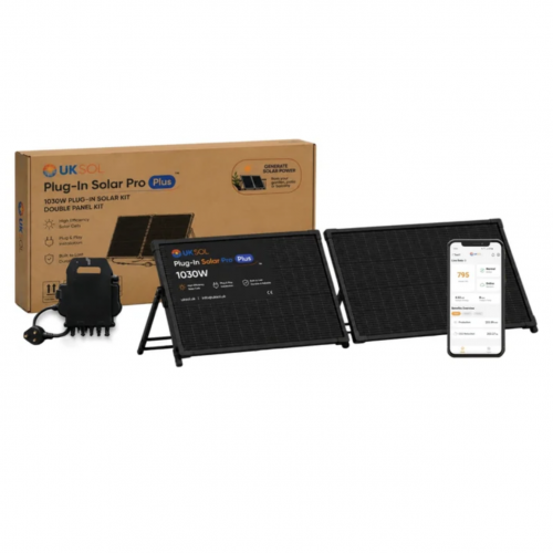 UKSOL Plug-In Solar Pro Plus 1.03kW (1030W), 2 Panel, Kit (with 800W Micro-Inverter) - Hybrid Adjustable Mount